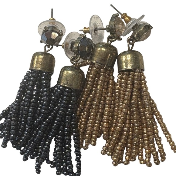 J.Crew Beaded Dangle Drop Earrings 2 Pair Gold Gray Blue - Picture 6 of 8